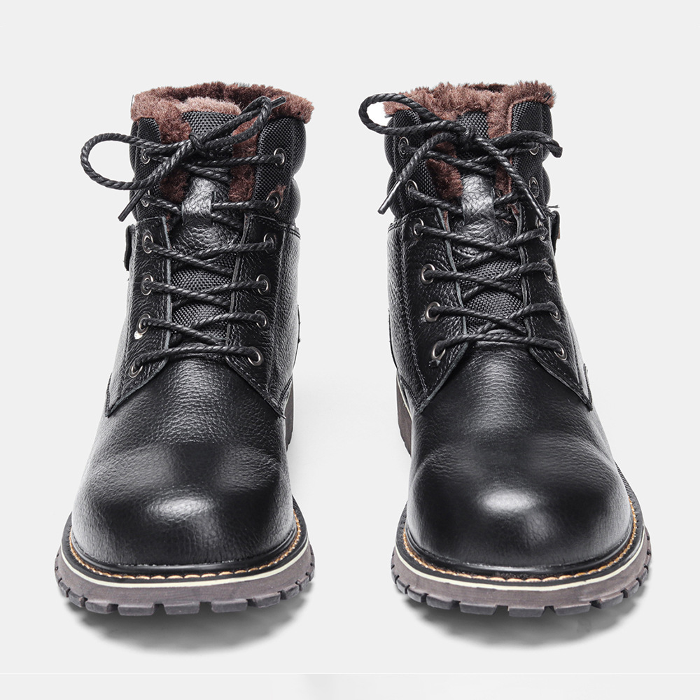 Plus Size Men's Real Leather With Fleece Lining Snow Boots - Image 5