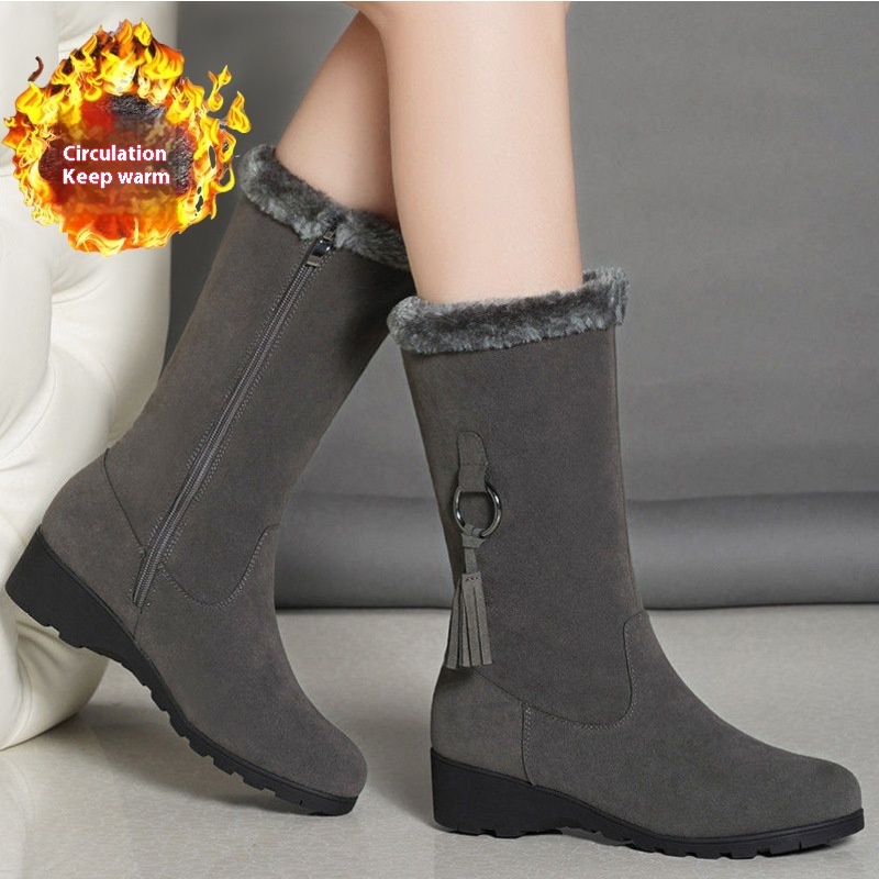 Long Furry Mouth Fleece-lined Martin Boots Autumn And Winter New - Image 4
