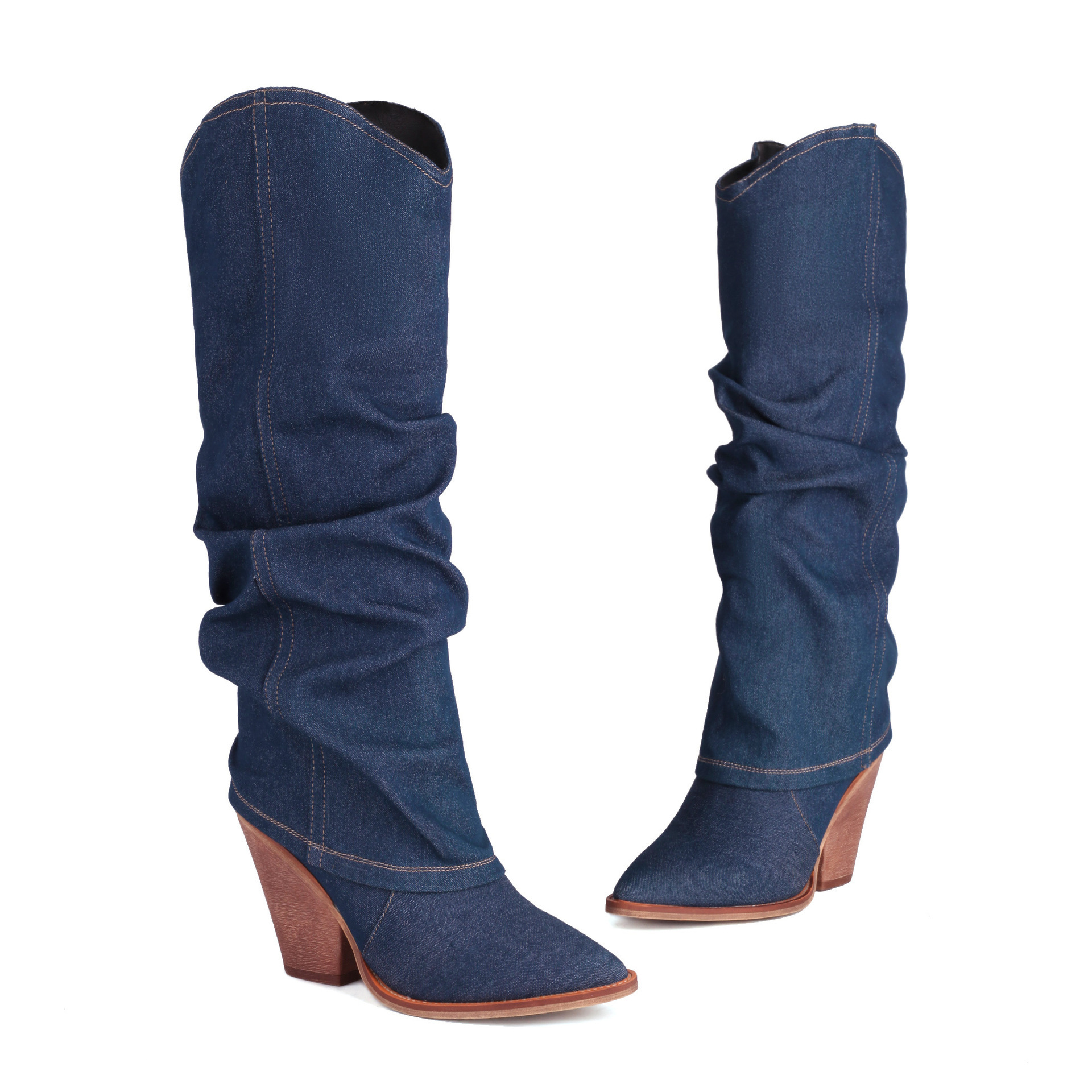 Chunky Heel High Heel Vintage Pointed Toe High Tube Pants Boots - Image 4