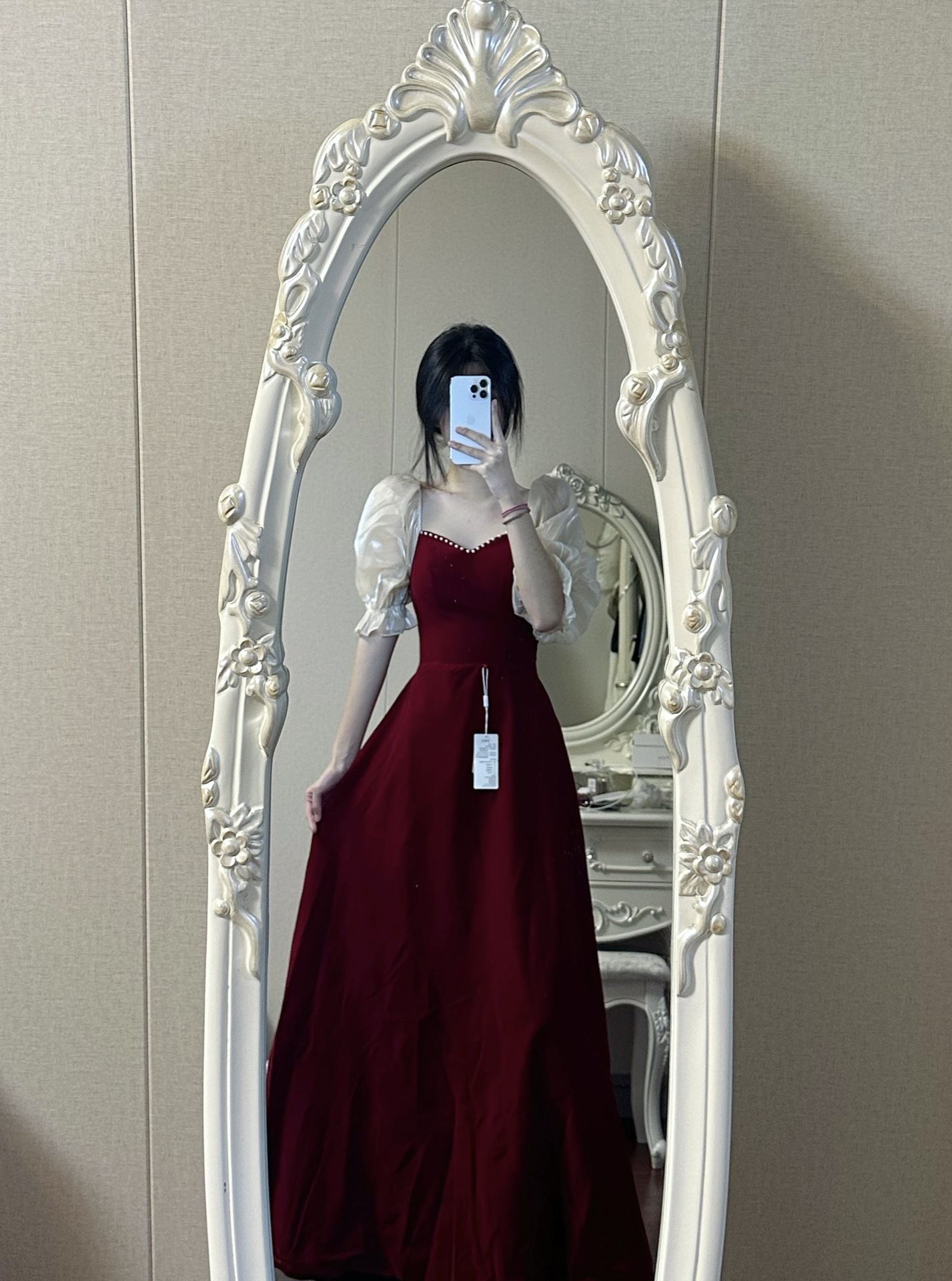 Small Plus Size Wine Red Puff Sleeve Princess High-grade Evening Dress – Bild 2