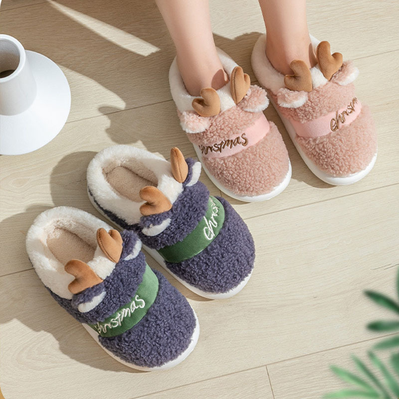 Christmas Shoes Winter Home Slippers Elk Soft Cozy Bedroom Slipper Slip On House Shoes — изображение 8