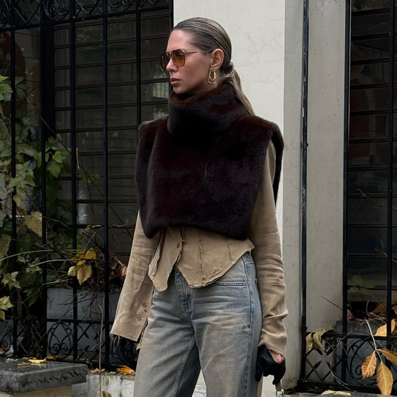 New Solid Color Half Turtleneck Sleeveless Fur Vest For Women – Bild 6