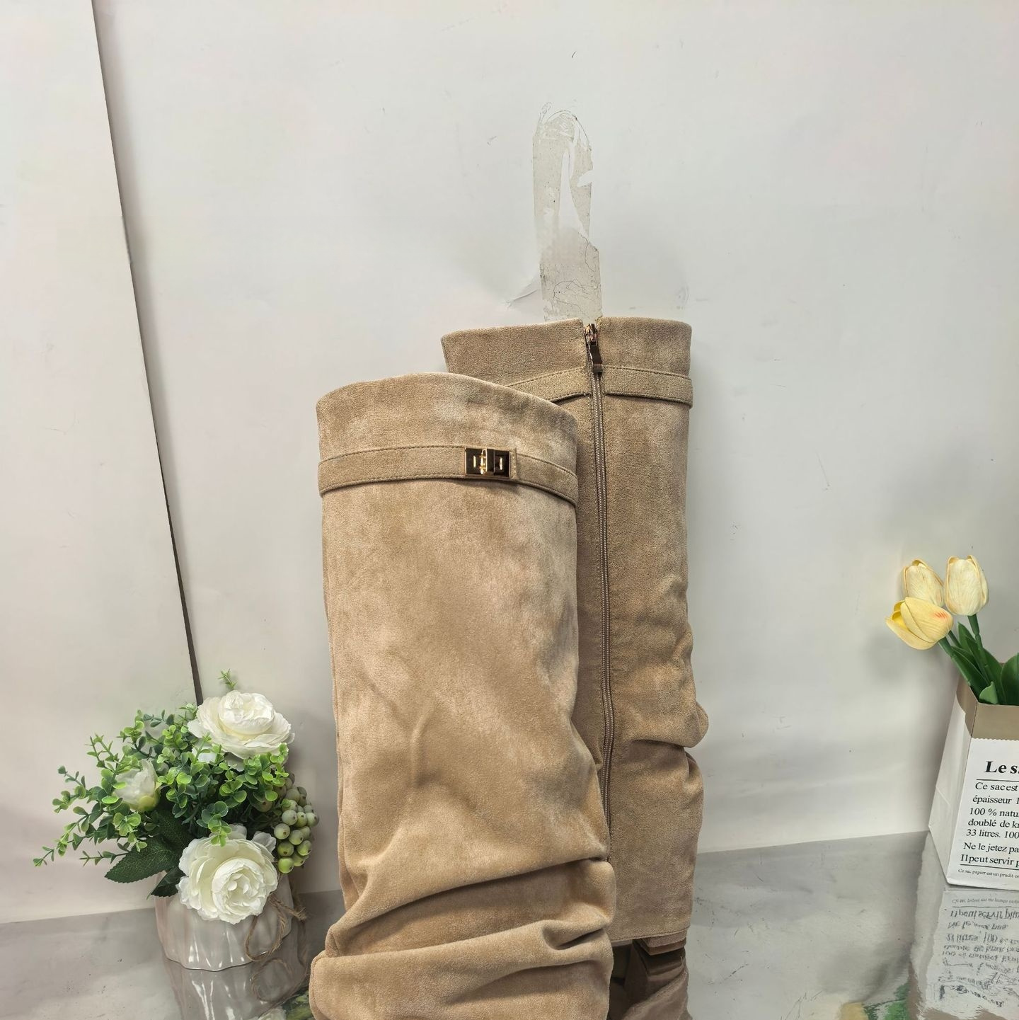 Straight Pleated Metal Buckle Middle Boots Female - Image 3