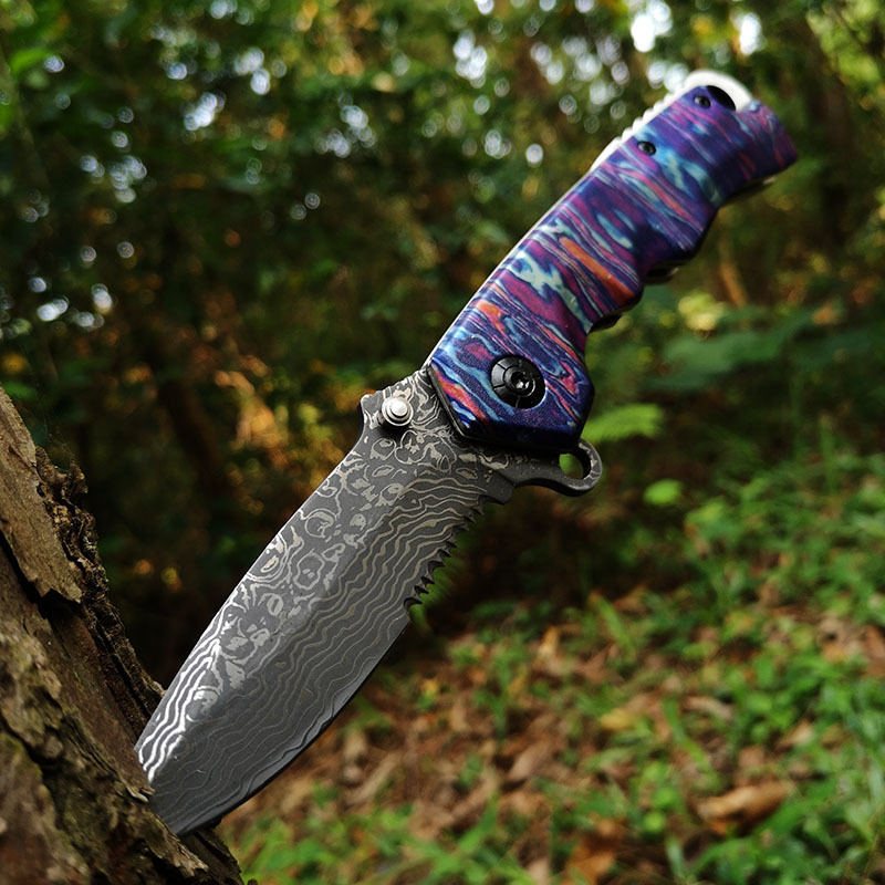 Stainless Steel Outdoor Tool Damascus Grain Folding Blade Knife - Image 5