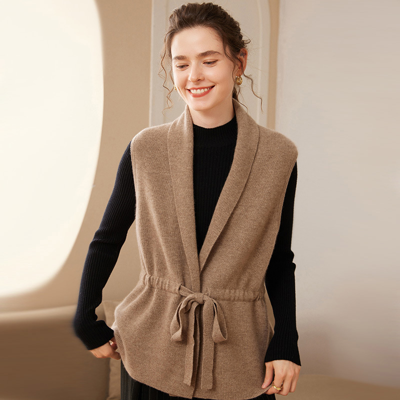 Waist-tight Cashmere Vest Sleeveless Knitted Cardigan For Women - Image 3