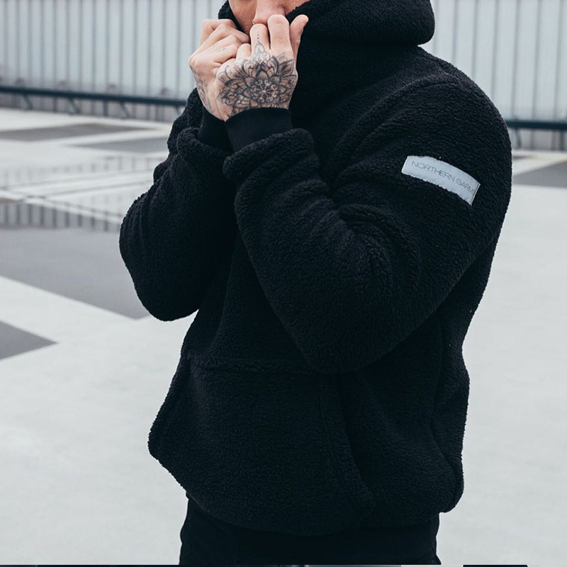 Men's Plush Hoodies Sweatshirt With Big Pocket Fashion Long-sleeved Pullover Hooded Top Solid Clothing — изображение 4