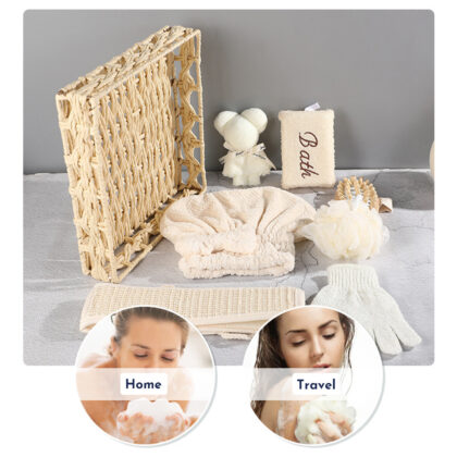 Spa Gift Bath Set Cute Bear Towel Bathing Skin Cleaning Kit Spa Gift For Women Sisal Bath Flower Kit Coral Velvet Hair Strap Bath