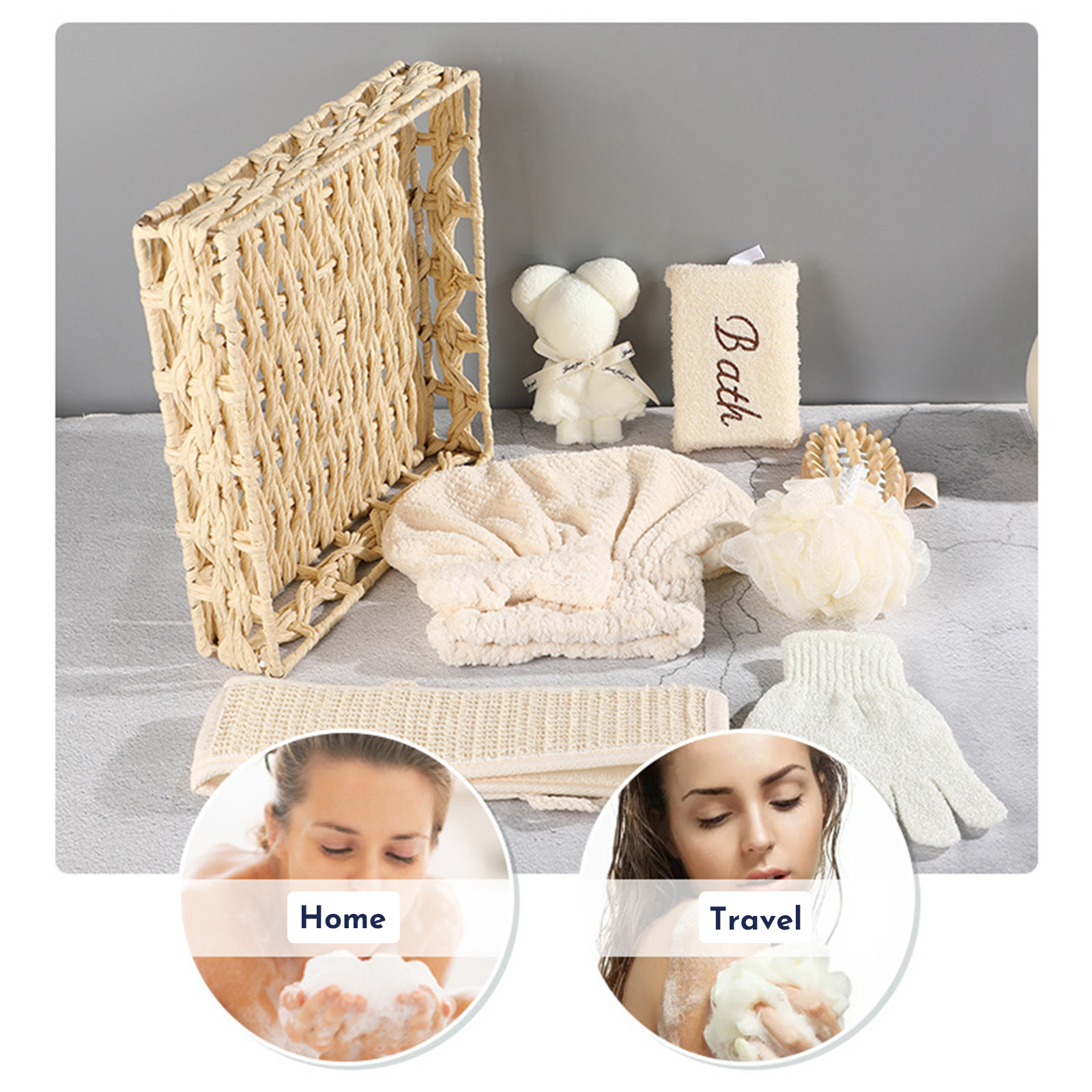 Spa Gift Bath Set Cute Bear Towel Bathing Skin Cleaning Kit Spa Gift For Women Sisal Bath Flower Kit Coral Velvet Hair Strap Bath