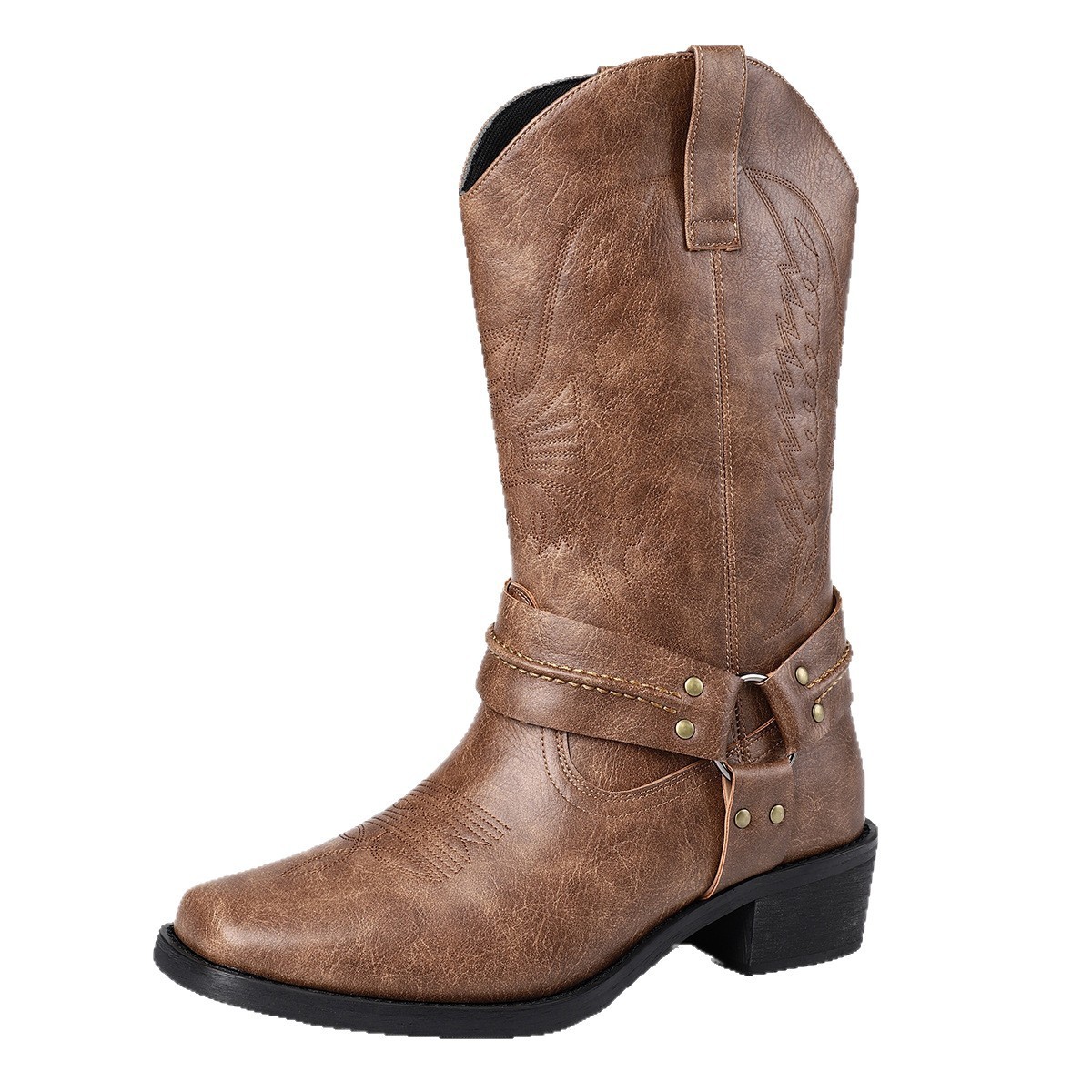 Men's Casual High Heel Leather Boots Large Size Simple Retro — изображение 5