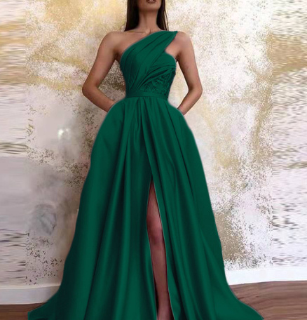 Sexy Slit Slanted Shoulder Dress Long Skirt Evening Dress – Bild 6