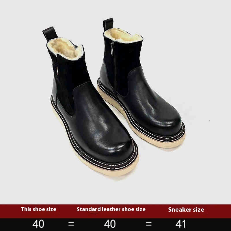 Men's Real Leather With Fleece Lining Sheepskin Fur Snow Boots - Image 5