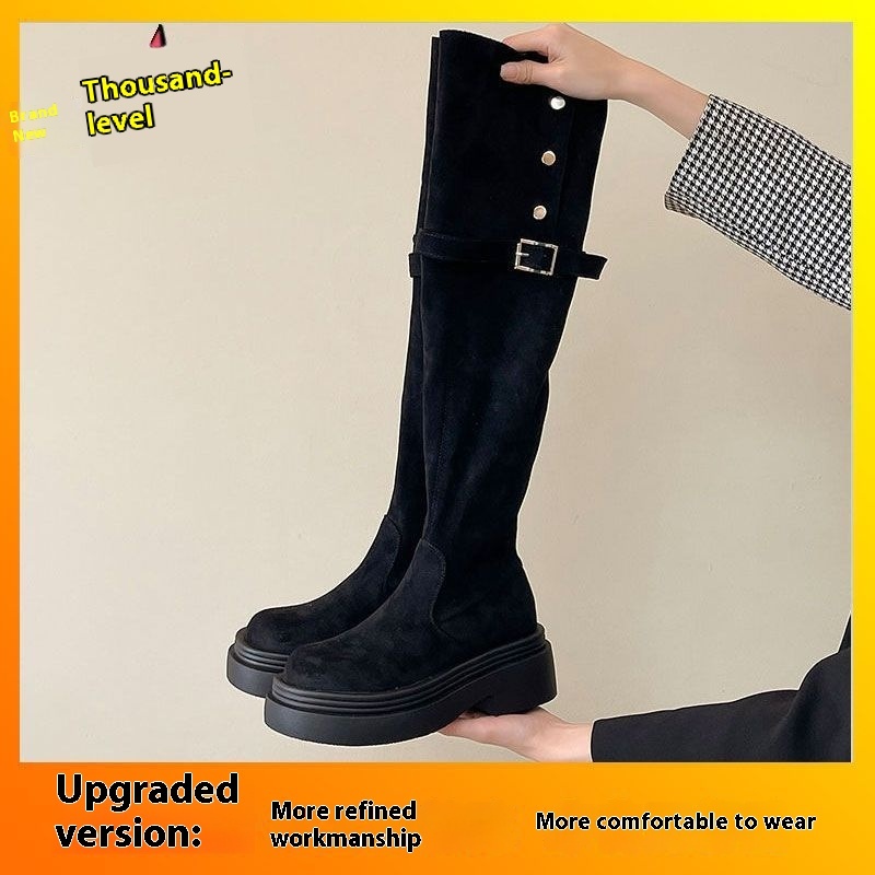 Over-the-knee Folding Long Tube Two-way Wear Boots With Chunky Heels Women's Thick Bottom - Image 6