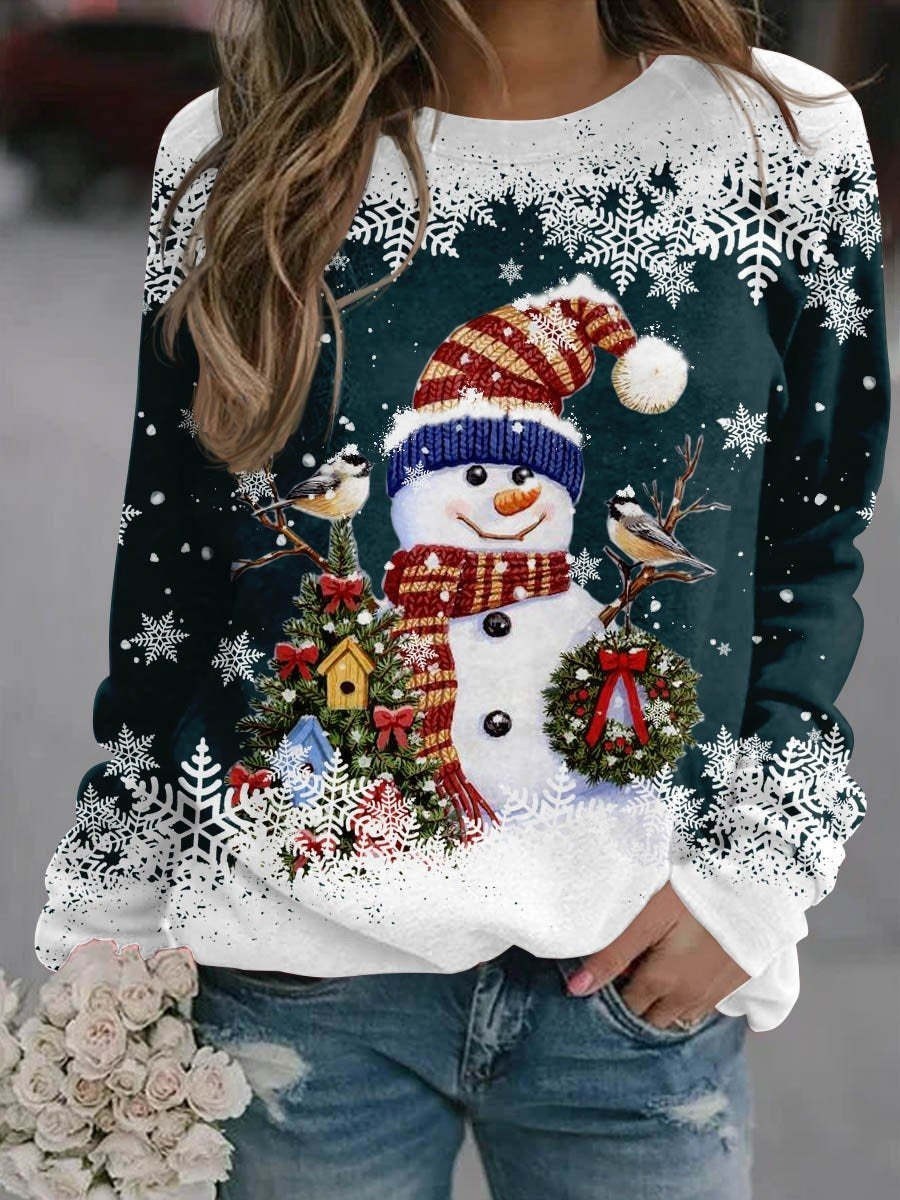 Snowman Printed Panel Loose Sweater — изображение 10