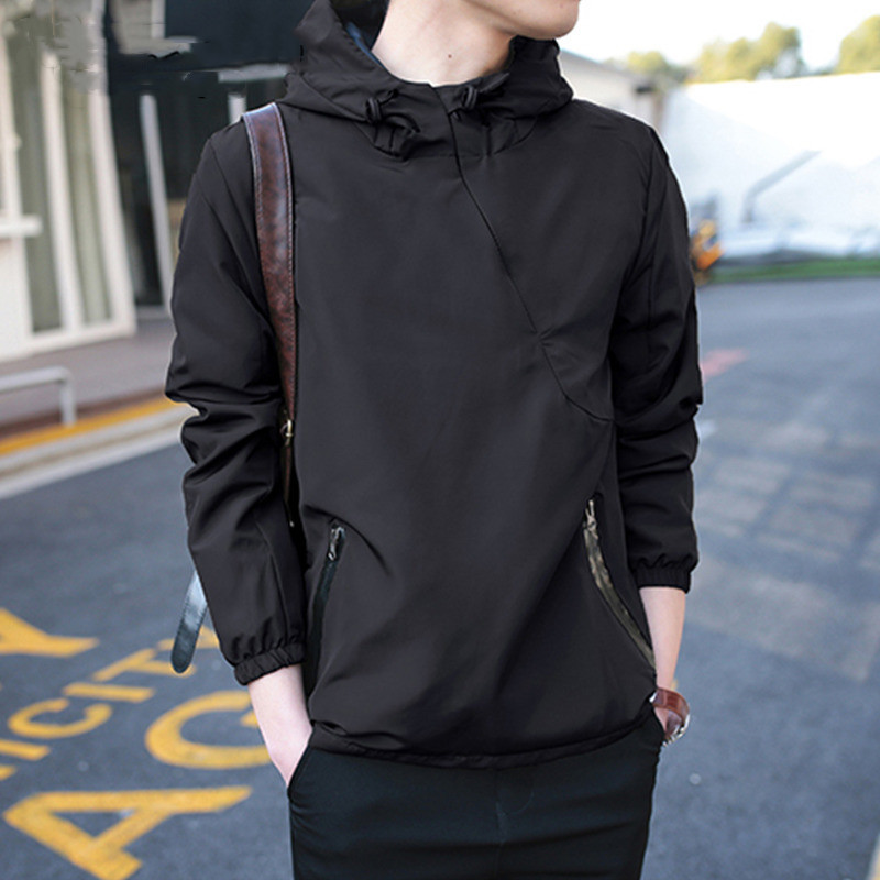 Spring Autumn Hooded Sweater Diagonal Zip Men's Jacket - Image 4