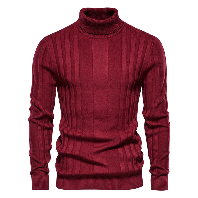Men's Turtleneck Sweater Casual Knit Solid Color Pullover - Image 5