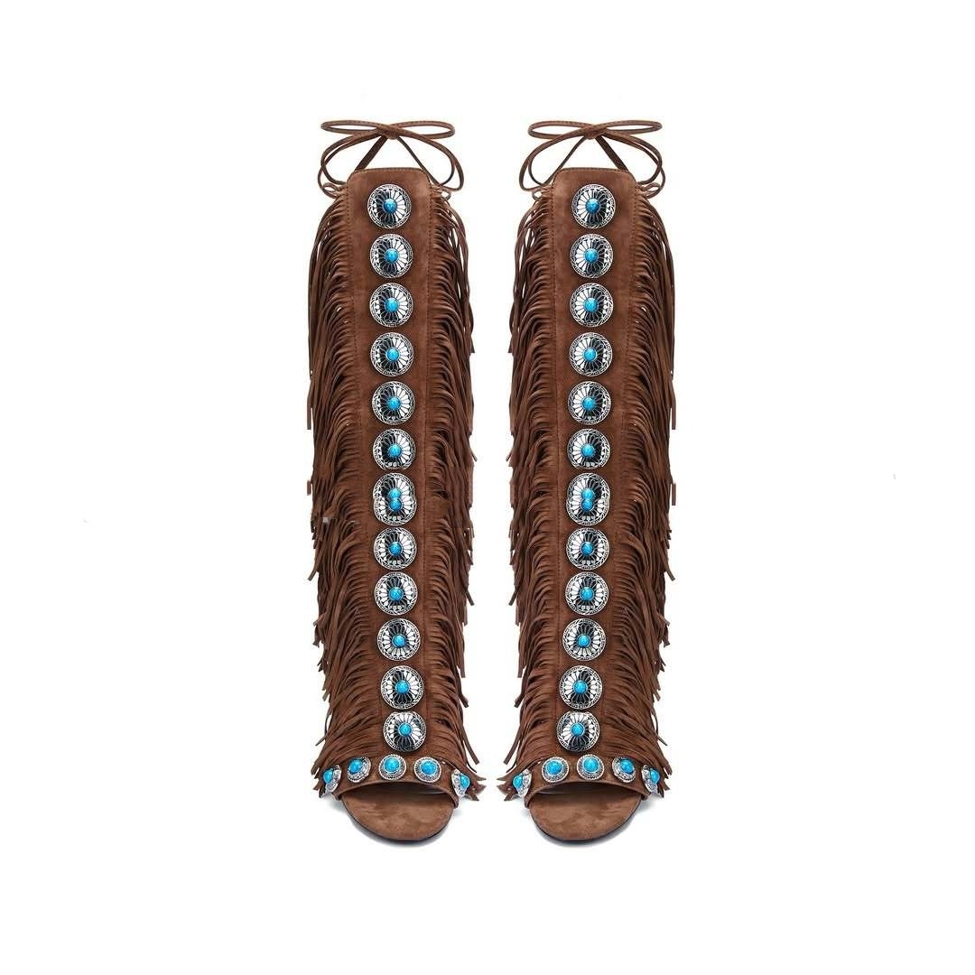 European And American Flowing Comb Beauty High Heel Sandal Boots Strap Plus Size - Image 5