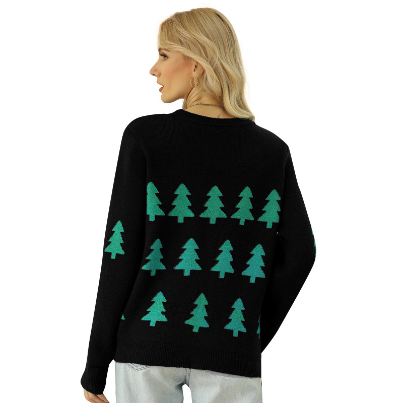 Women's Jacquard Christmas Tree Long Sleeve Red Christmas Sweater – Bild 2
