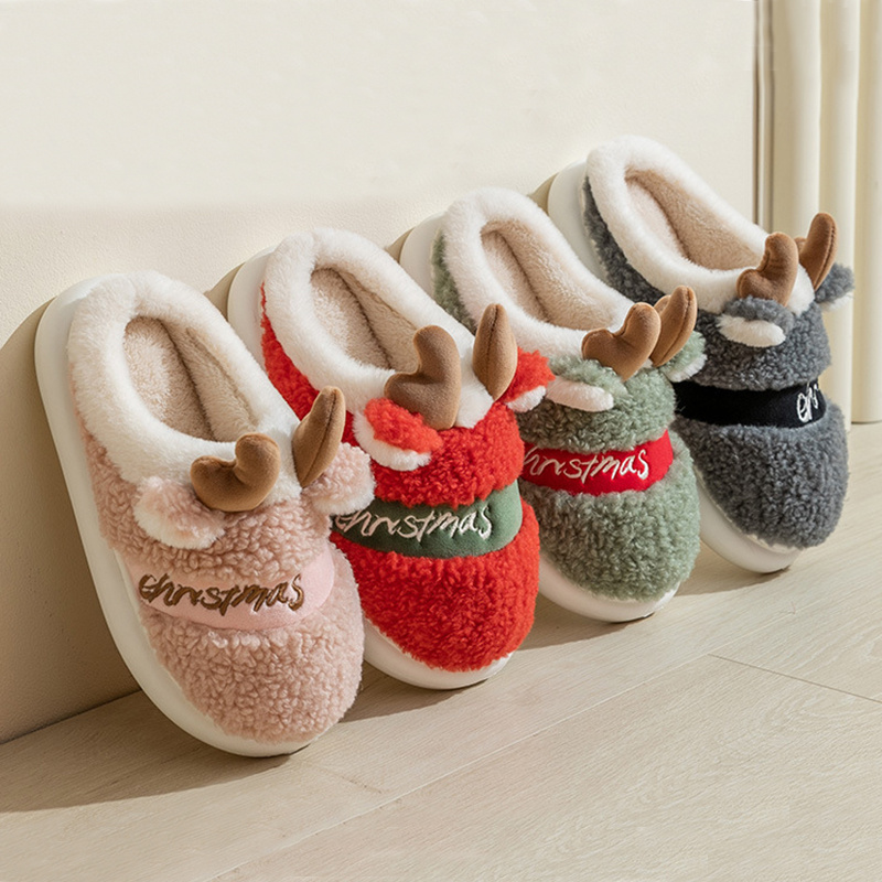 Christmas Shoes Winter Home Slippers Elk Soft Cozy Bedroom Slipper Slip On House Shoes — изображение 2