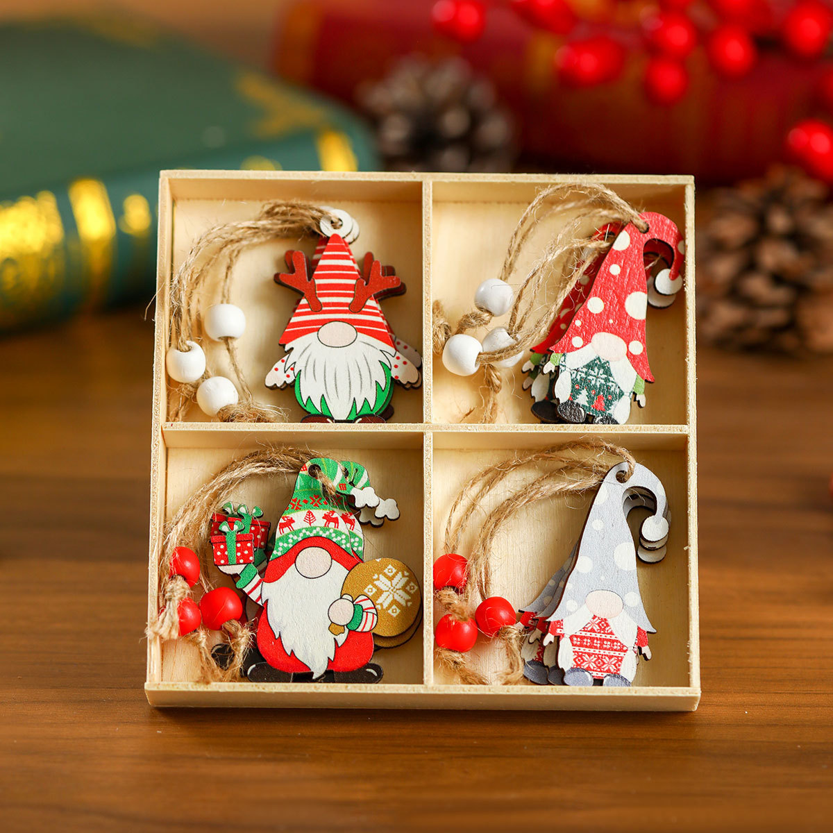 12 PCs Faceless Old Man Christmas Wooden Pendant Boxed Christmas Tree - Image 7