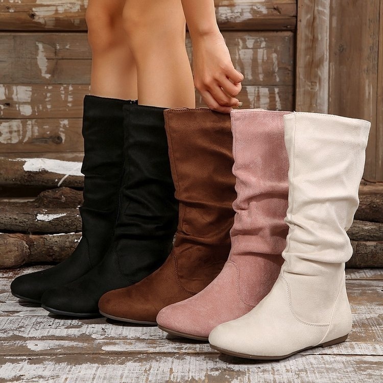 Plus Size Women's Side Zipper Pleated Pile Style Boots - Image 5