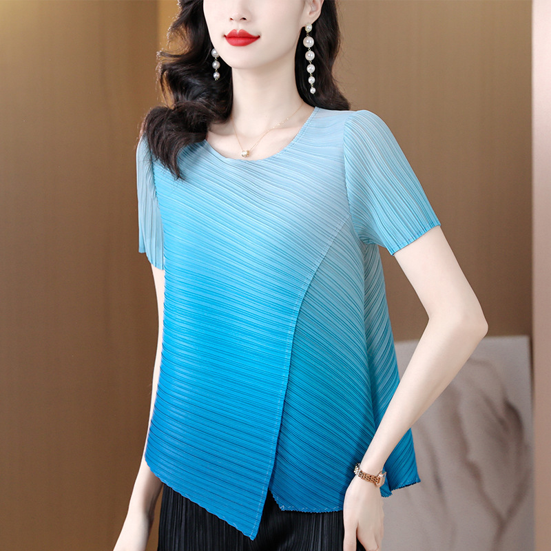 Irregular Fat Gradient Color Mm Loose Slim Fit Design Short Sleeve - Image 2