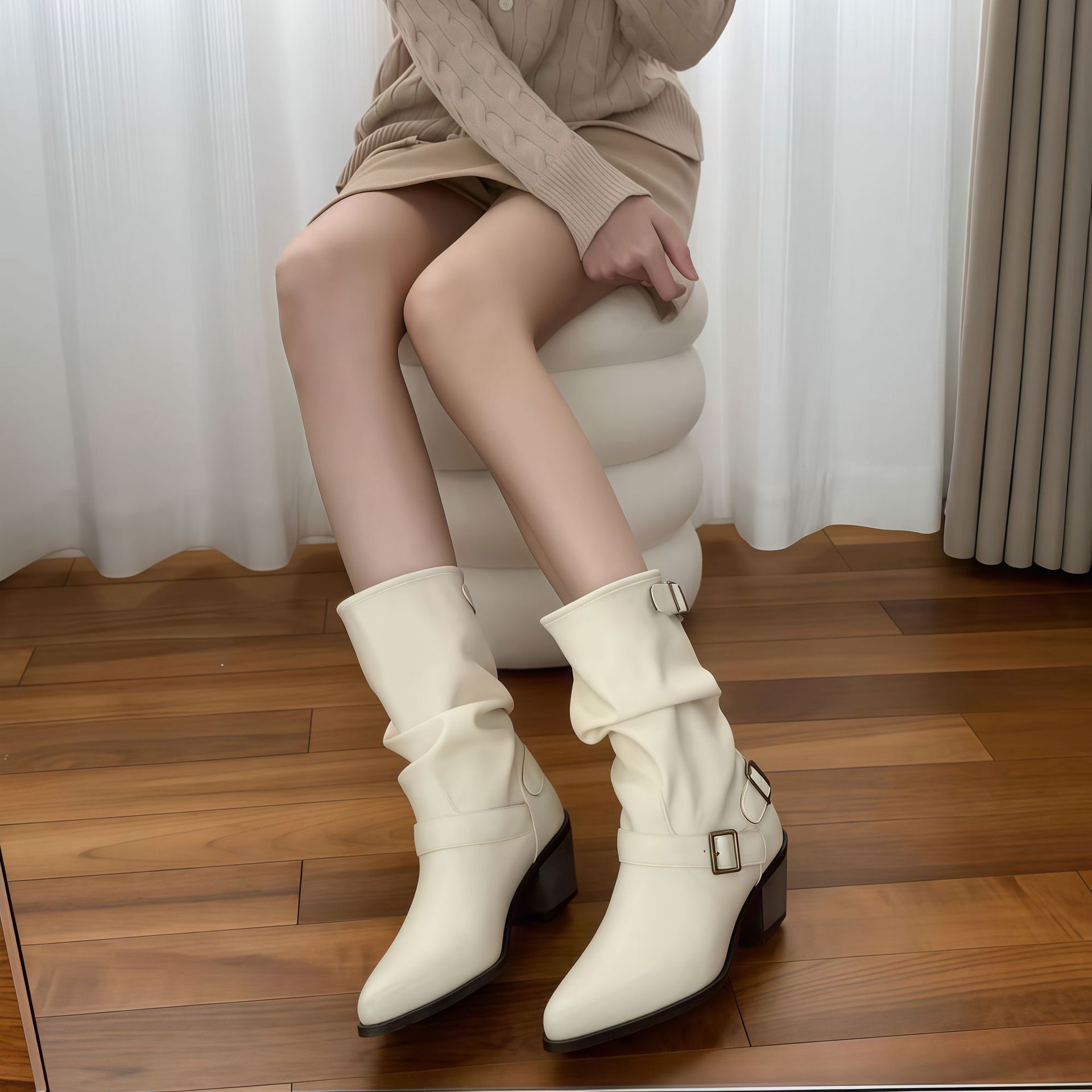 Fashion All-match Comfort And Casual Pointed Toe Chunky Heel Women's Boots - Image 4