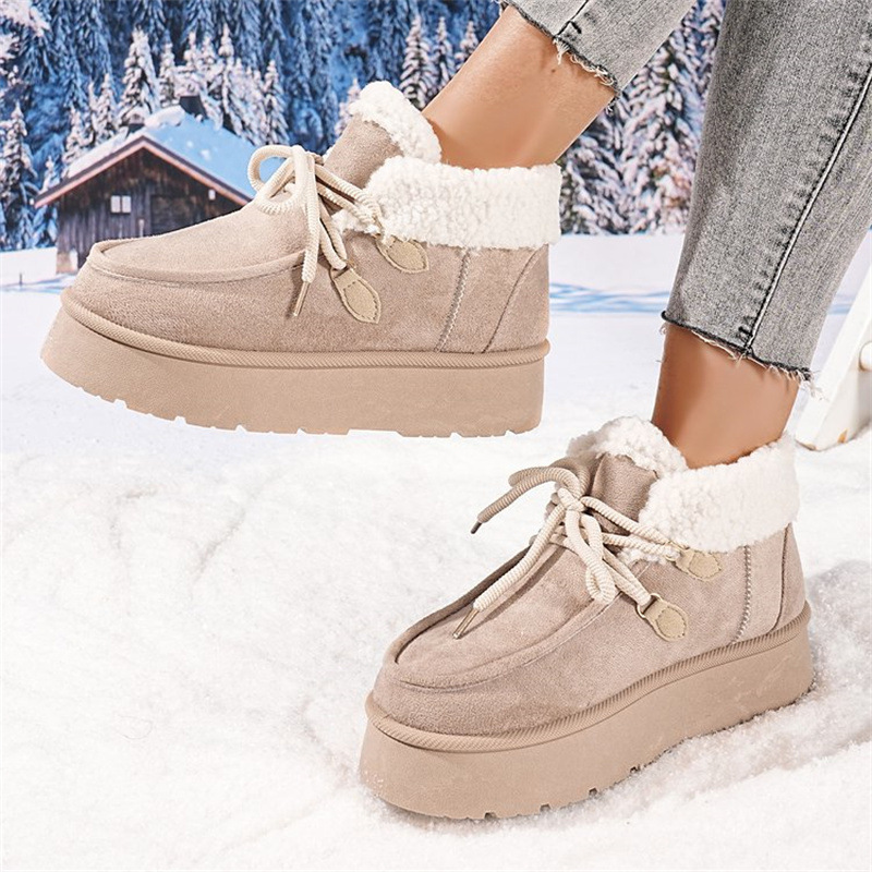 Thick Bottom Fleece-lined Snow Boots Women's Fur Integrated Casual Cotton-padded Shoes - Image 4