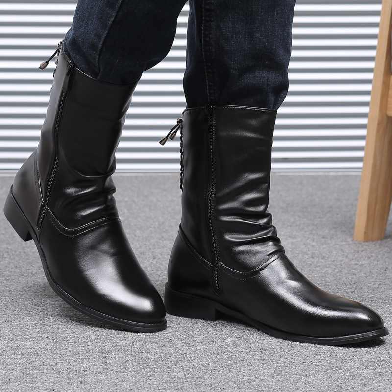 Pointed Leather Boots Men's British Korean High-top Leather Shoes Mid-calf Length - Image 4