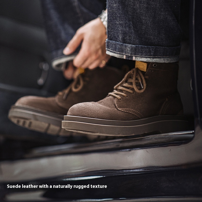 Men's Casual Retro Platform Middle High Top Suede Martin Boots — изображение 3