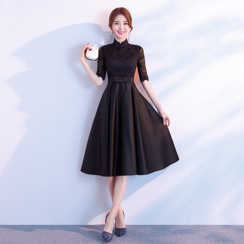 The End Elegant Long Sleeve Thin Company Annual Meeting Black Dress Dress Long Section - Image 3