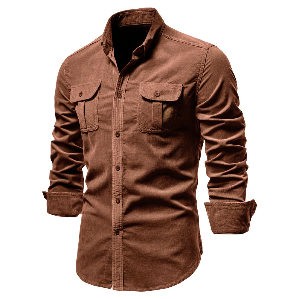 Cotton Japanese Corduroy Slim Casual Men's Shirt - Image 7
