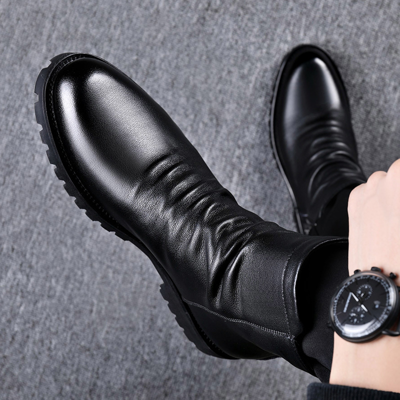 Autumn And Winter British Style Men's Leather Boots High-top Zipper Martin Boots - Image 2