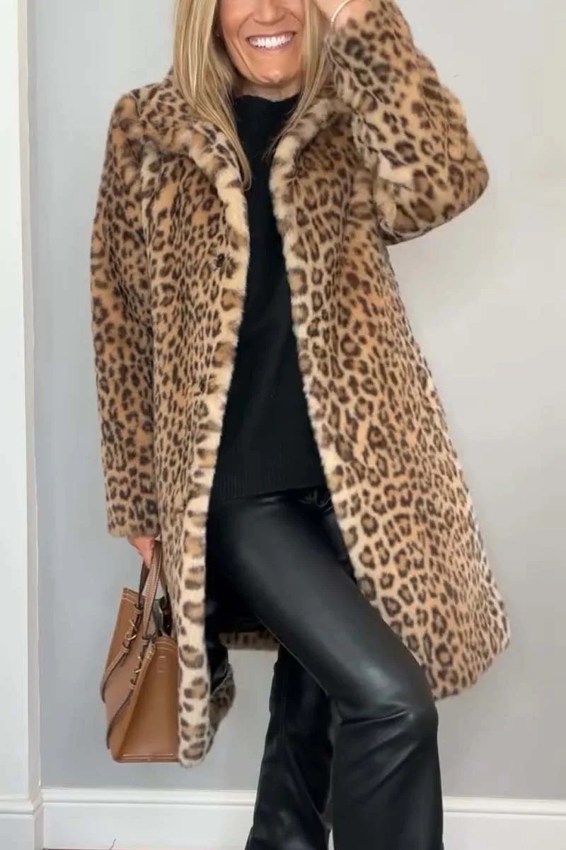 Fall Winter Leopard Print Plush Mid-length Coat - Image 6