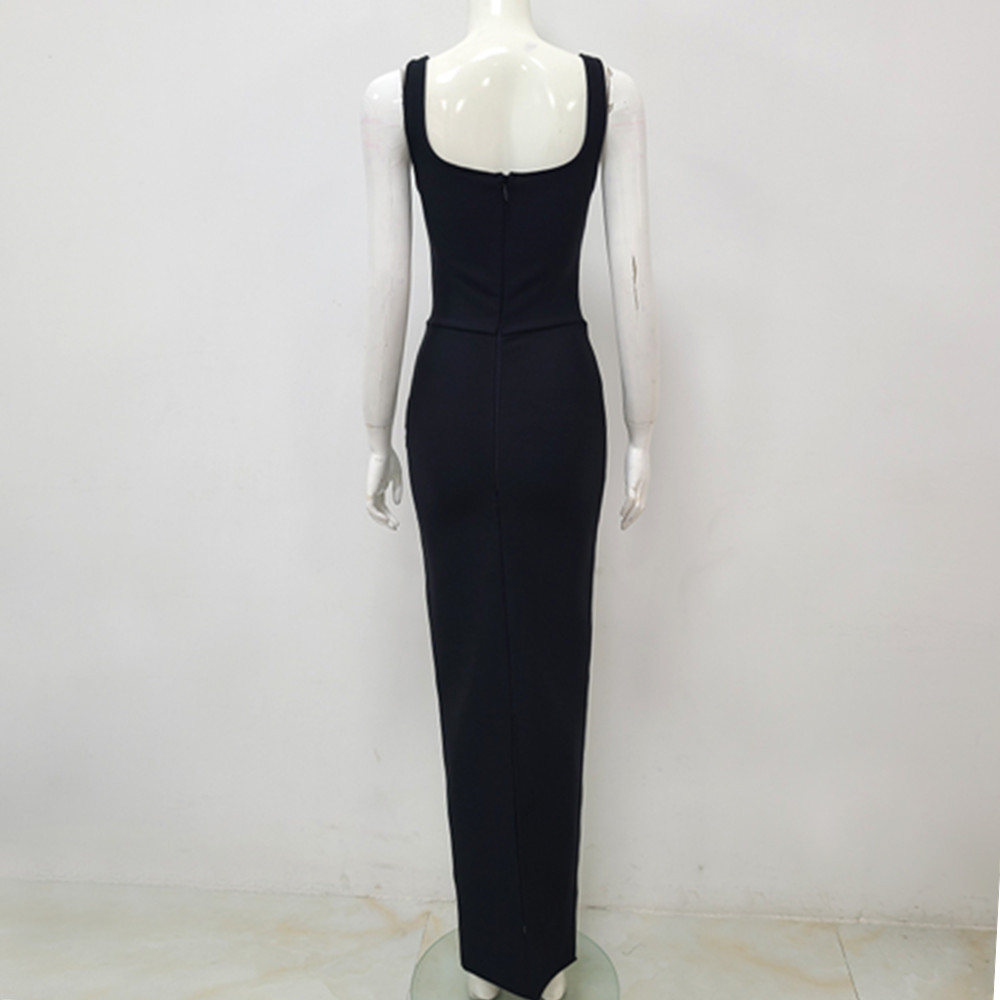 Black Sleeveless U-neck Rhinestone Elegant Slim Bandage DressEvening Dress - Image 5