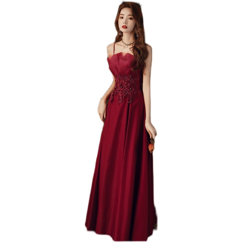 Engagement Strap Evening Dress Simple Atmosphere Wine Red — изображение 5