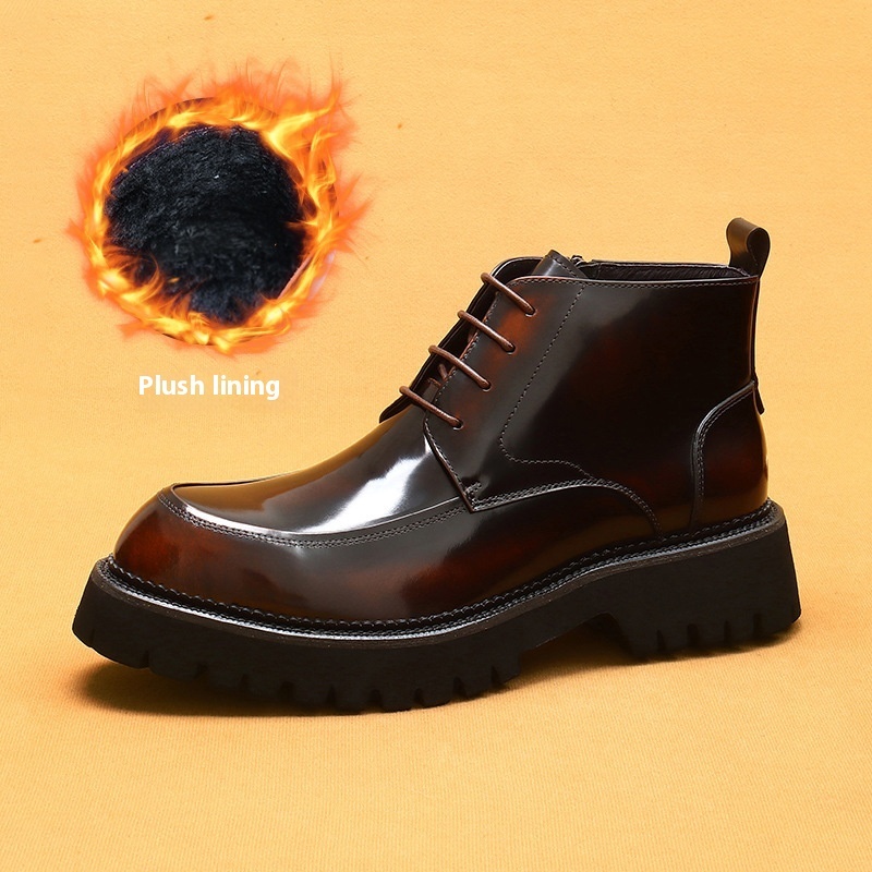 Martin Boots Leather Zipper Patent Leather Glossy British Platform Ankle Boots - Image 9