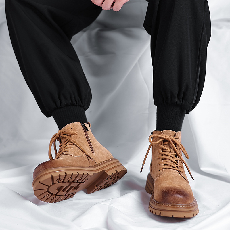 High-top Leather Shoes Leather Zipper Short Boots - Image 4