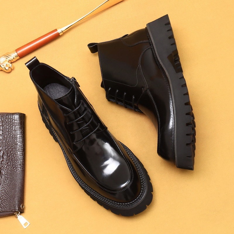 Martin Boots Leather Zipper Patent Leather Glossy British Platform Ankle Boots - Image 3