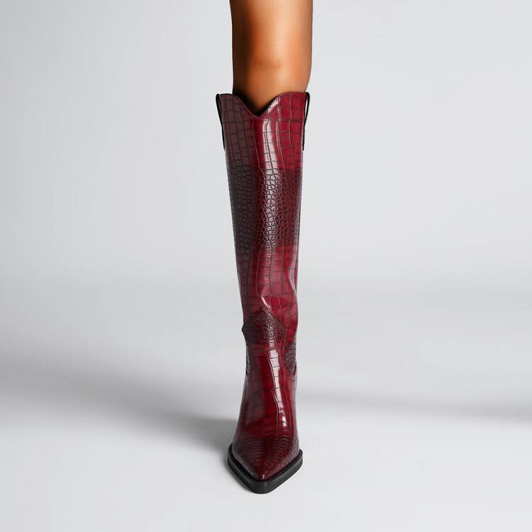 Retro Pointed Stone Pattern Thick Heel Simple Pointed High Heel Shoes - Image 2