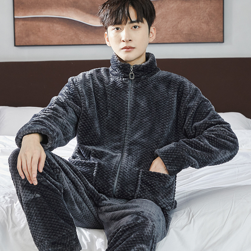 Pajamas Men's Jacquard Flannel Loose Fleece-lined Warm Loungewear – Bild 9