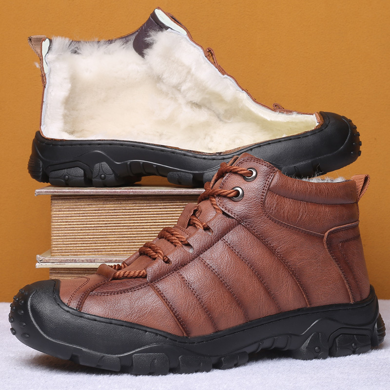 Warm Men's Outdoor Mountaineering Plush Leather Shoes - Image 6