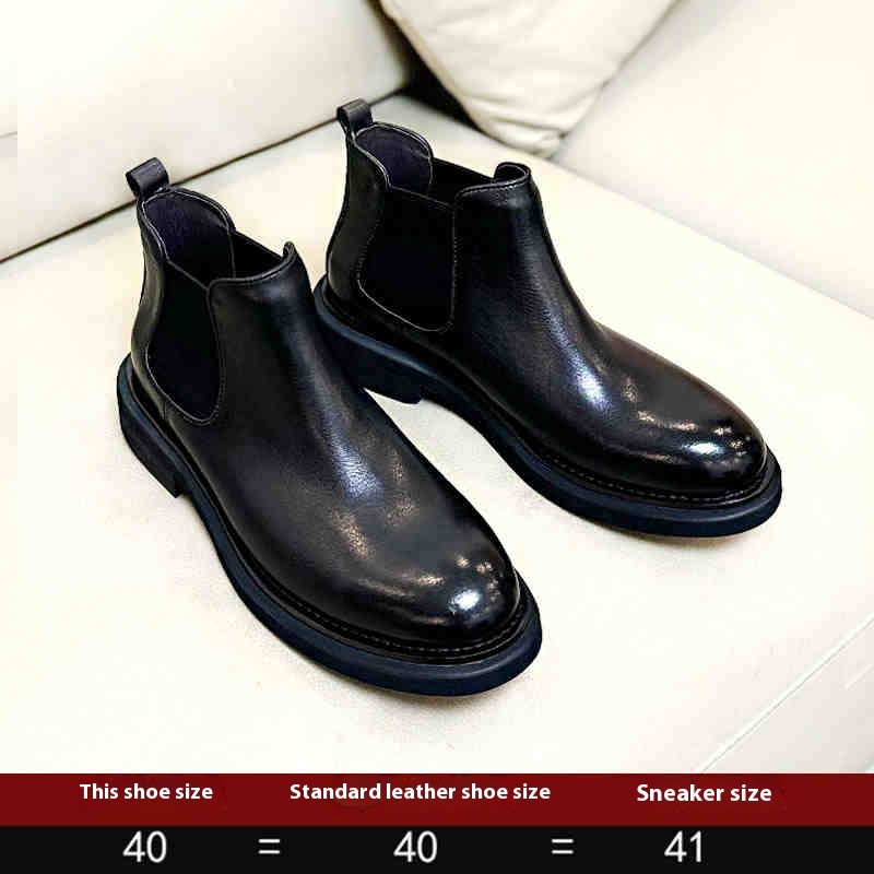 Men's Genuine Leather High-top Leather Shoes Thick Bottom Increased By Cowhide Martin Boots - Image 5