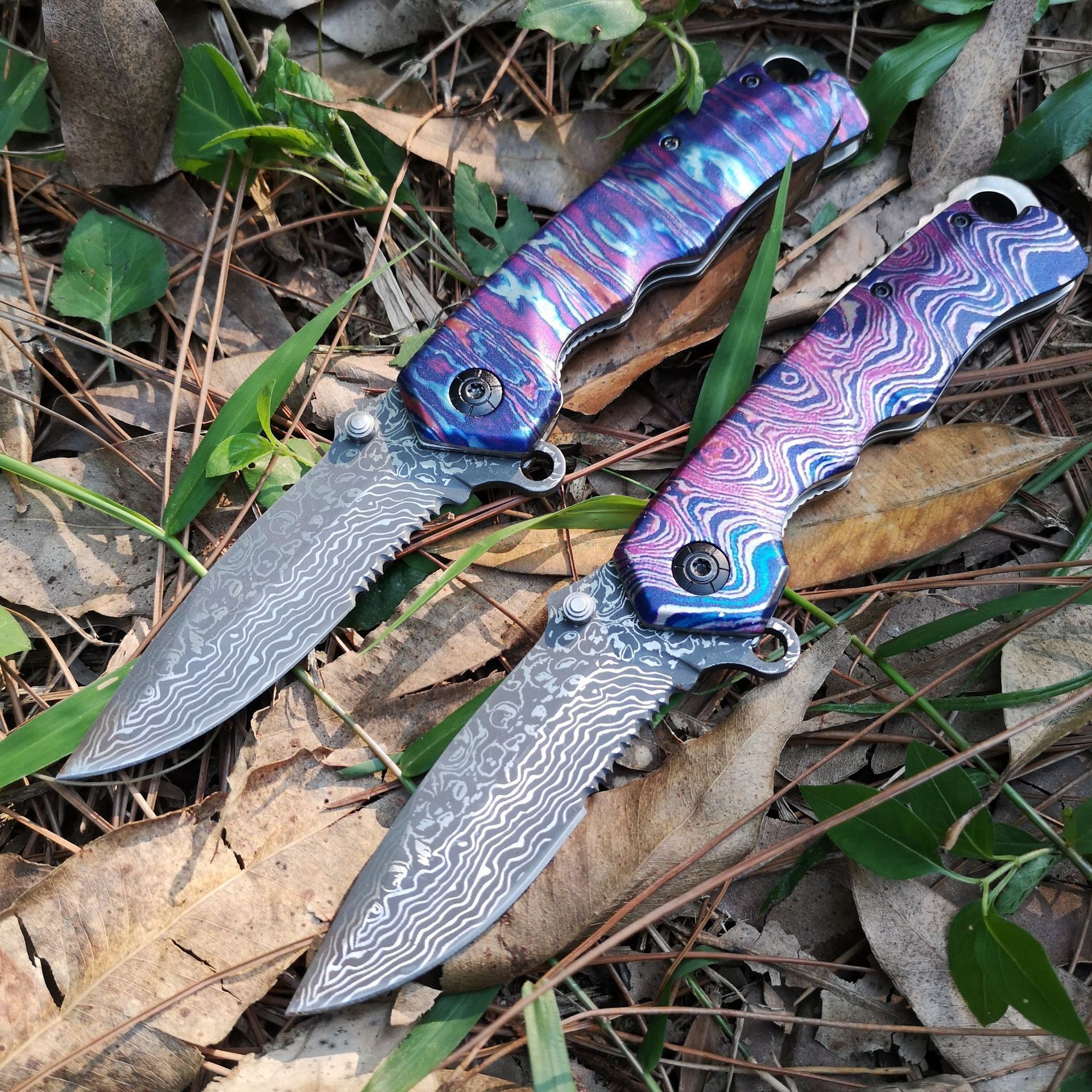Stainless Steel Outdoor Tool Damascus Grain Folding Blade Knife - Image 3