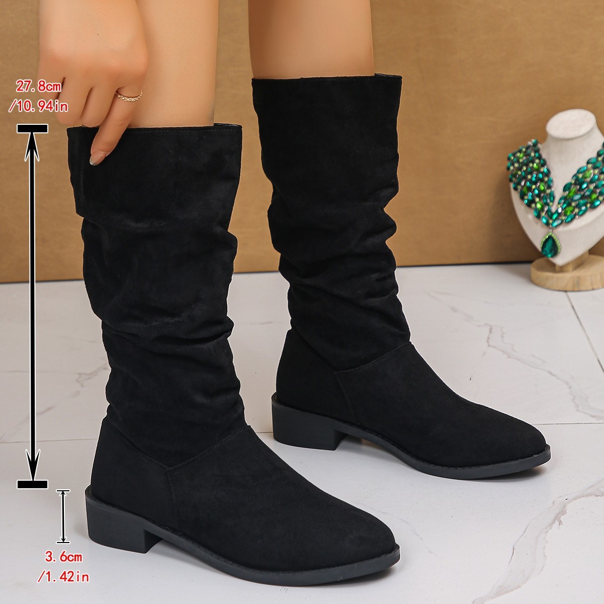 Plus Size Suede Pleated Pile Style Boots For Women Tall Knight Boots - Image 4