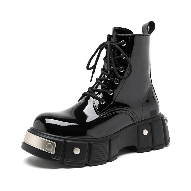 New Men's Chunky Heel Platform Round Head Lace-up Martin Boots - Image 5