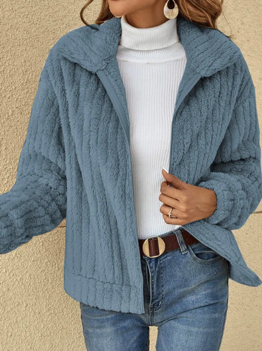 Women's Fleece Lapel Cropped Jacket - Image 3