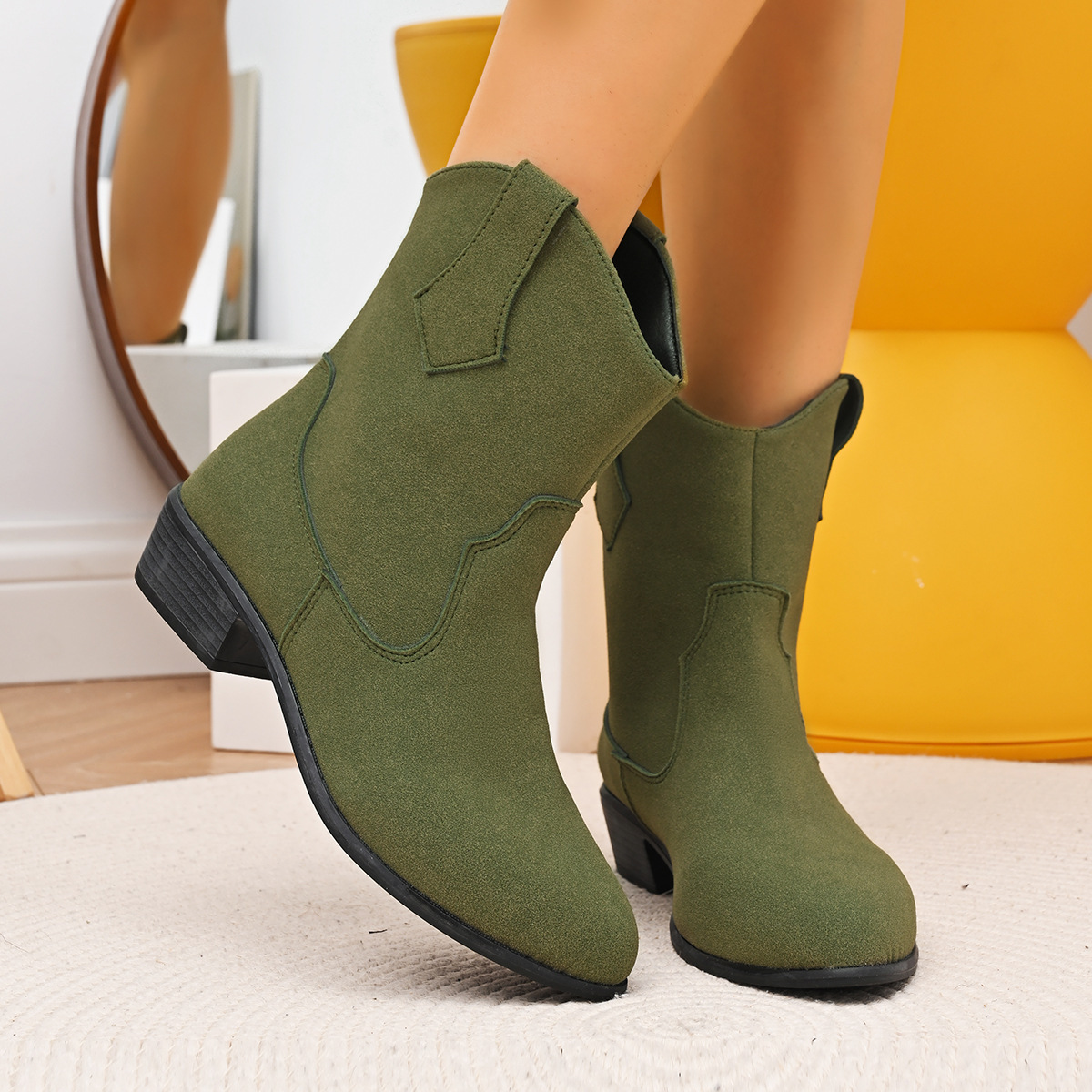 New Pointed British Style Mid Heel Boots - Image 8