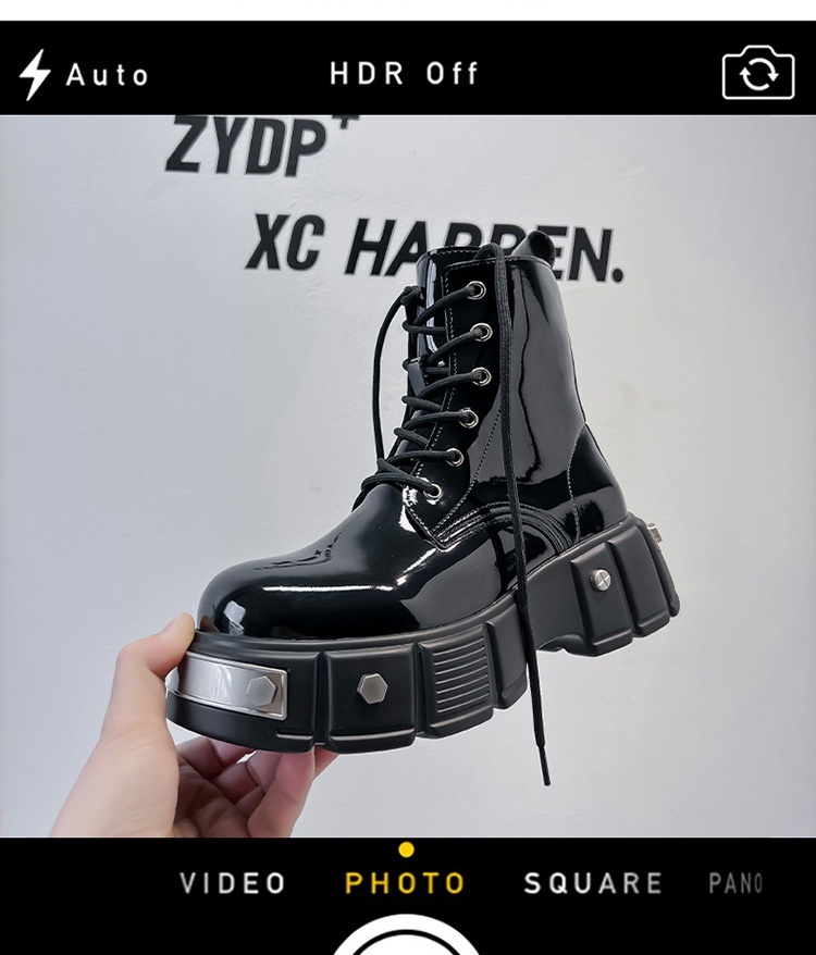 New Men's Chunky Heel Platform Round Head Lace-up Martin Boots - Image 8