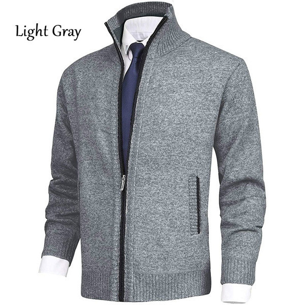Men's Solid Color Stand Collar Cardigan Sweaters Coat - Image 6