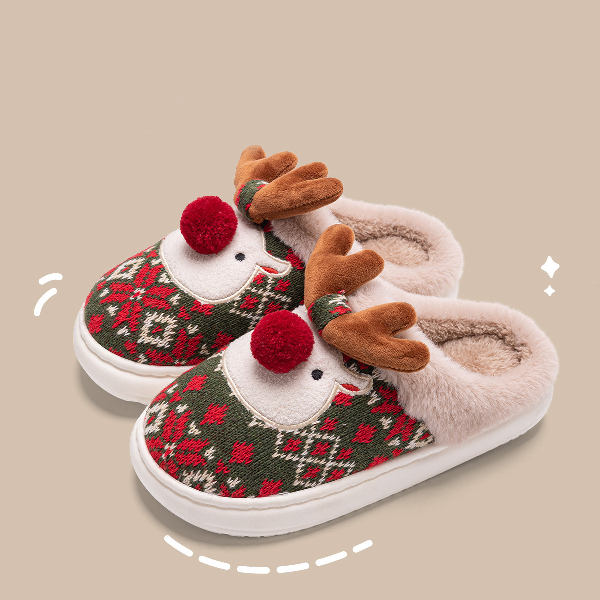 Cute Christmas Elk Plush Slippers Winter Ins Fashion Non-slip Floor Bedroom Home Slippers For Women Fuzzy House Shoes — изображение 7
